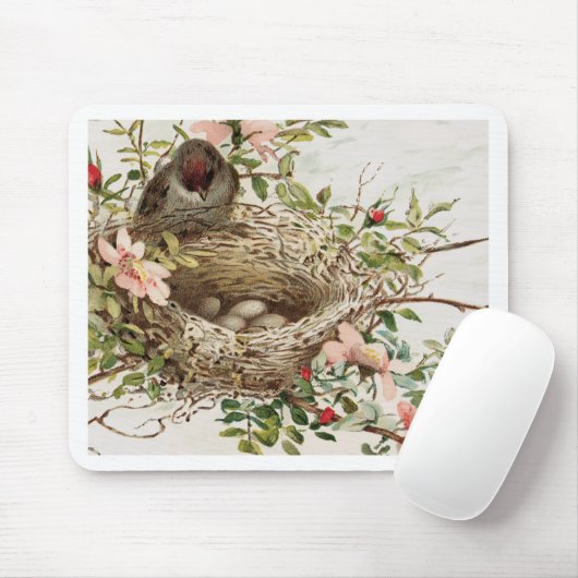 Vintager Vogel im Nest-Tierdruck Mousepad (Mit Mouse)