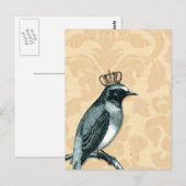Vintager Vogel in Krone Postkarte (Vorne/Hinten)
