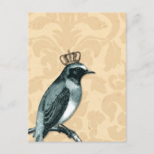 Vintager Vogel in Krone Postkarte (Vorderseite)