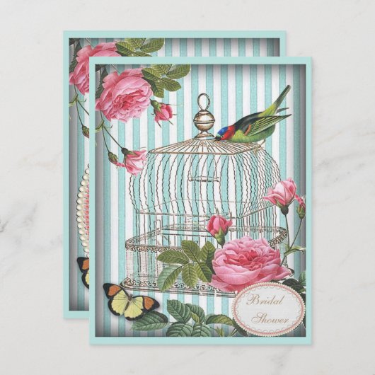 Vintager Vogel, Käfig, Schmetterling, Einladung (Vorne/Hinten)