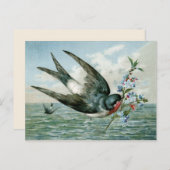 Vintager Vogel mit blühender Zweigstelle Postkarte (Vorne/Hinten)