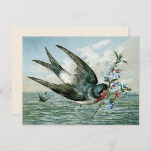 Vintager Vogel mit blühender Zweigstelle Postkarte (Vorne/Hinten)