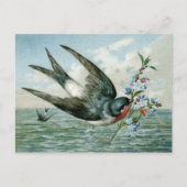 Vintager Vogel mit blühender Zweigstelle Postkarte (Vorderseite)