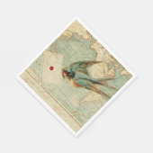 Vintager Vogel mit Buchstabe auf antiker Karte Serviette (Ecke)