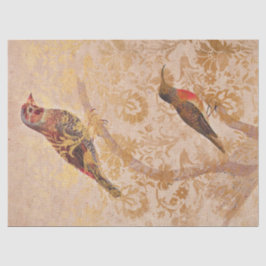 Vintager Vogel mit Gold Decoupage Tissue Seidenpapier
