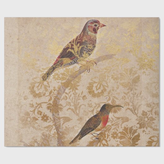 Vintager Vogel mit Gold Geschenkpapier (Flach)