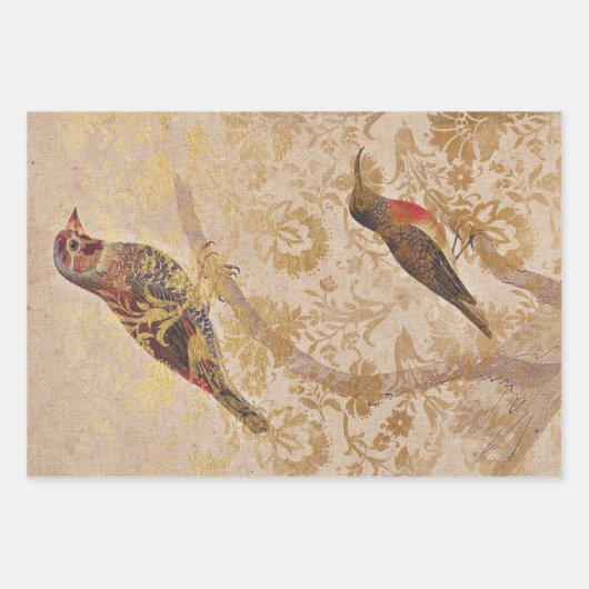 Vintager Vogel mit Gold Geschenkpapier Set (Vorderseite 2)