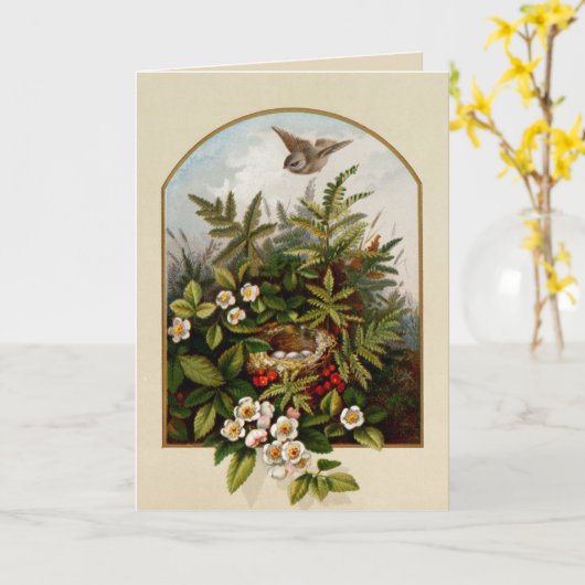 Vintager Vogel mit Nest Karte (Gelbe Blume)