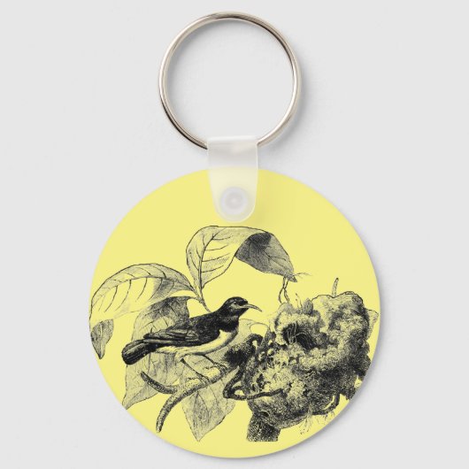 Vintager Vogel mit Nestbaumkunstdarstellung Schlüsselanhänger (Vorderseite)