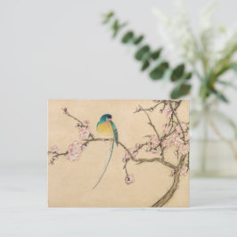 Vintager Vogel mit Pflaumenblüten Postkarte