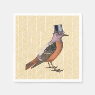 Vintager Vogel mit Top Hat Serviette