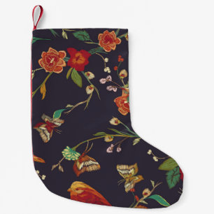 Vintager Vogel, Schmetterling, Stickerei Wasserfar Kleiner Weihnachtsstrumpf