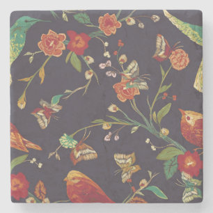 Vintager Vogel, Schmetterling, Stickerei Wasserfar Steinuntersetzer