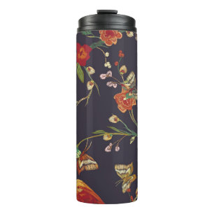 Vintager Vogel, Schmetterling, Stickerei Wasserfar Thermosbecher