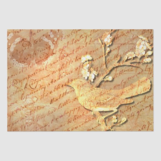 Vintager Vogel & Script A Shabby Chic Decoute Seidenpapier (Vorderseite)