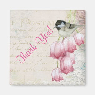 Vintager Vogel und Blume Vielen Dank Magnet