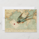 Vintager Vogel und Karte aquamarine Hochzeit Speic (Rückseite)