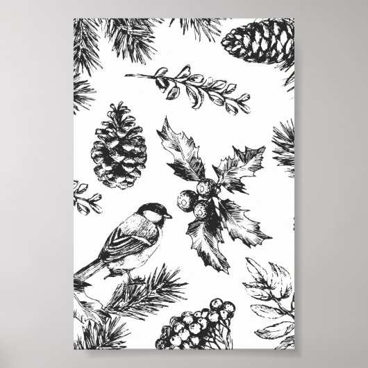Vintager Vogel und Pinecone Muster Weihnachten Poster (Vorne)