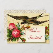 Vintager Vogel und Rose Tee Party Einladung (Vorne/Hinten)