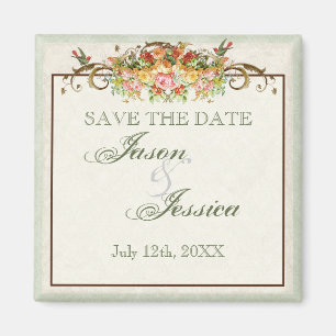 Vintager Vogel und Rosen - Save the Date Magnet