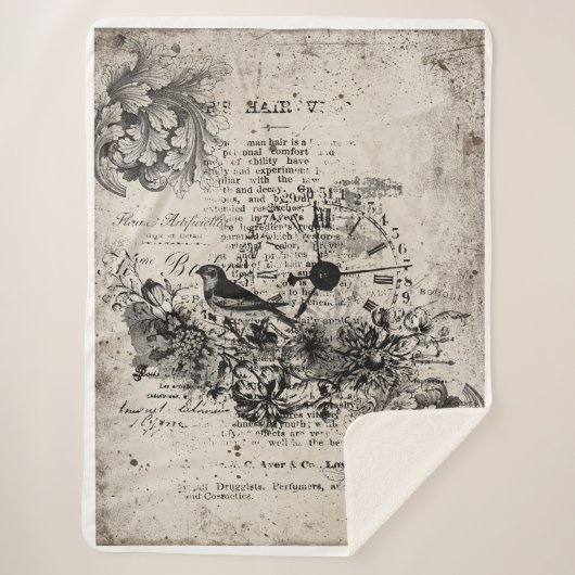 Vintager Vogel und Uhr Sherpadecke (Vorderseite)