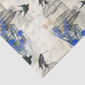 Vintager Vogelbirdcage-blaues Blumen-Seidenpapier Seidenpapier (Ausschnitt)