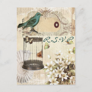 Vintager Vogelkäfig botanische Hochzeitserwiderung Einladungspostkarte
