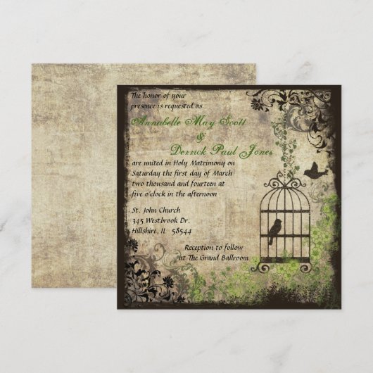 Vintager Vogelkäfig Einladung (Vorne/Hinten)