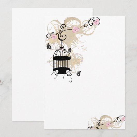 Vintager Vogelkäfig Einladung (Vorne/Hinten)
