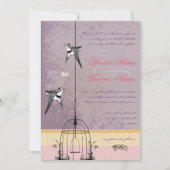 Vintager Vogelkäfig Lila Goldpinsel-Hochzeit Einladung (Vorderseite)