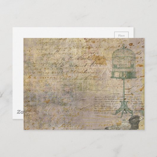 Vintager Vogelkäfig mit Skript Postkarte (Vorne/Hinten)