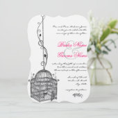 Vintager Vogelkäfig Rosa Akzente Hochzeitseinladun Einladung (Stehend Vorderseite)