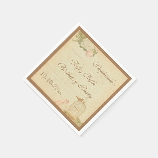 Vintager Vogelkäfig & Rose 55. Geburtstag Serviette (Ecke)