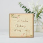 Vintager Vogelkäfig & Rose 90. Geburtstag Einladung (Stehend Vorderseite)