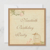 Vintager Vogelkäfig & Rose 90. Geburtstag Einladung (Vorderseite)