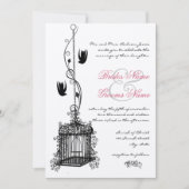 Vintager Vogelkäfig Rote Akzente Hochzeitseinladun Einladung (Vorderseite)