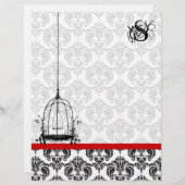 Vintager Vogelkäfig Roter Damast Monogramm Letterh (Vorne/Hinten)