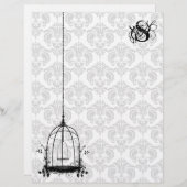 Vintager Vogelkäfig Roter Damast Monogramm Letterh (Vorne/Hinten)