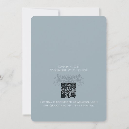 Vintager Vogelnest QR Code Kinderdusche Einladung (Rückseite)