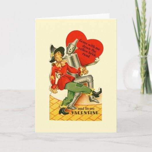 Vintager Vogelscheuche-und Zinn-MannValentine Feiertagskarte (Vorderseite)