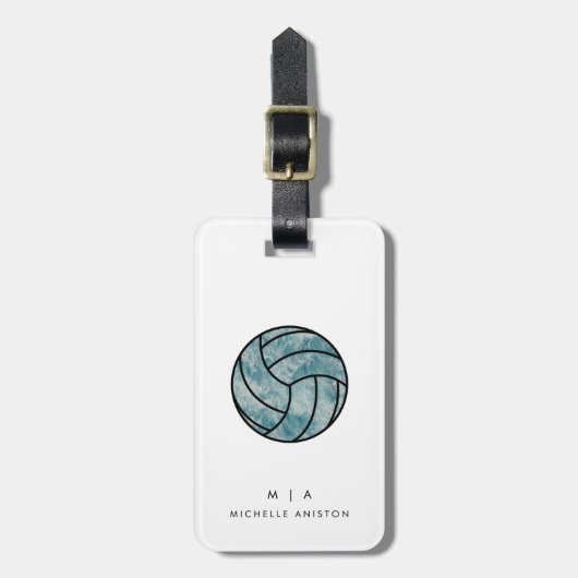 Vintager Volleyball-Sommer | Monogramm Custom Gepäckanhänger (Vorderseite vertikal)