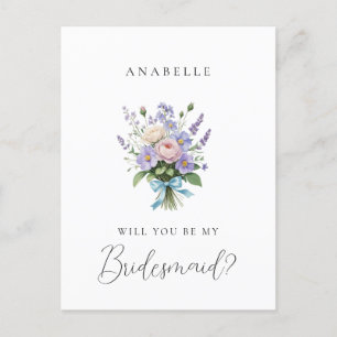 Vintager Vorschlag von Lavender Bouquet Bridesmaid Postkarte