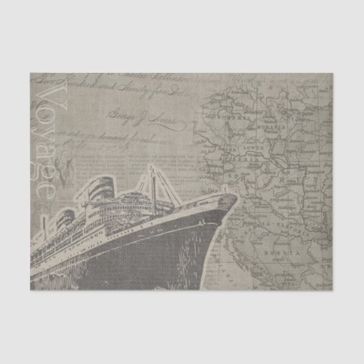 Vintager Voyage Ship and Map Seidenpapier (Vorderseite)