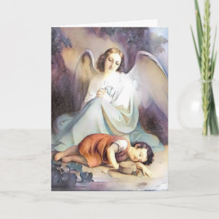 Vintager Wächter Angel Religiöse Kinderkriptur Karte