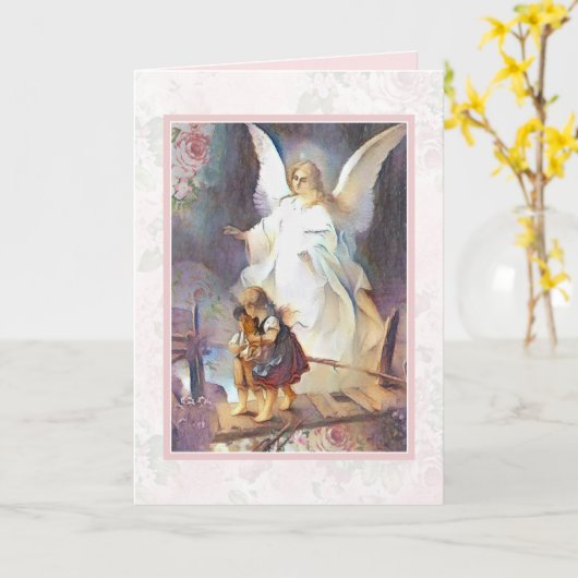 Vintager Wächter Engel Children Roses Karte (Gelbe Blume)