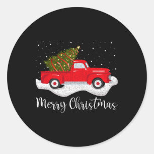 Vintager Wagenweihbaum auf dem Autos Xmas Red Truc Runder Aufkleber