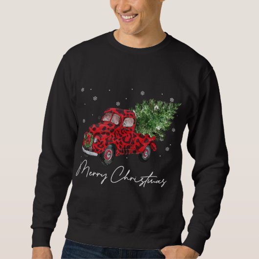 Vintager Wagon Weihnachtsbaum auf Auto Xmas Urlaub Sweatshirt (Vorderseite)