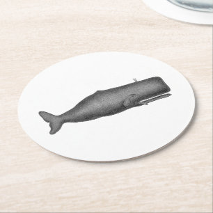 Vintager Wal aus dem 19. Jahrhundert, der N Zeichn Runder Pappuntersetzer