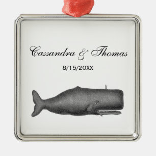 Vintager Wal aus dem 19. Jahrhundert, der N Zeichn Silbernes Ornament