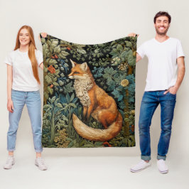 Vintager Wald Fox Botanisches Wald Flora Fleecedecke